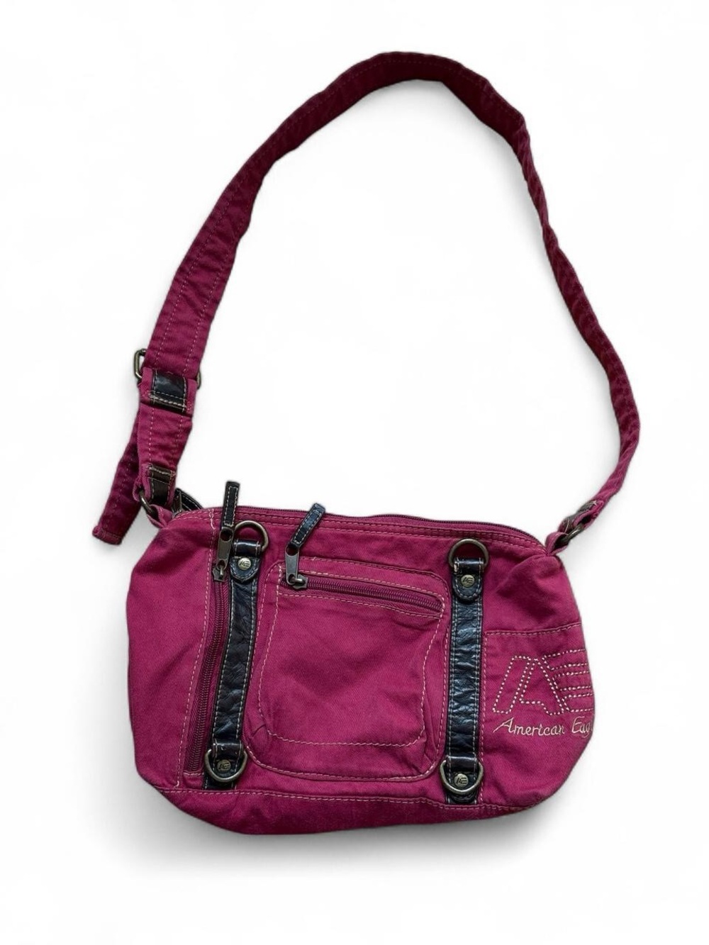Vintage Y2K American Eagle Canvas Crossbody Bag Burgundy Utility Messenger